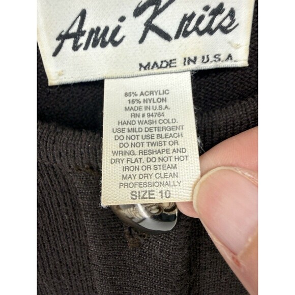Vintage Ami Knits Sweater Dress Womens 10 Brown Button Up Ribbed Made USA - Picture 3 of 13